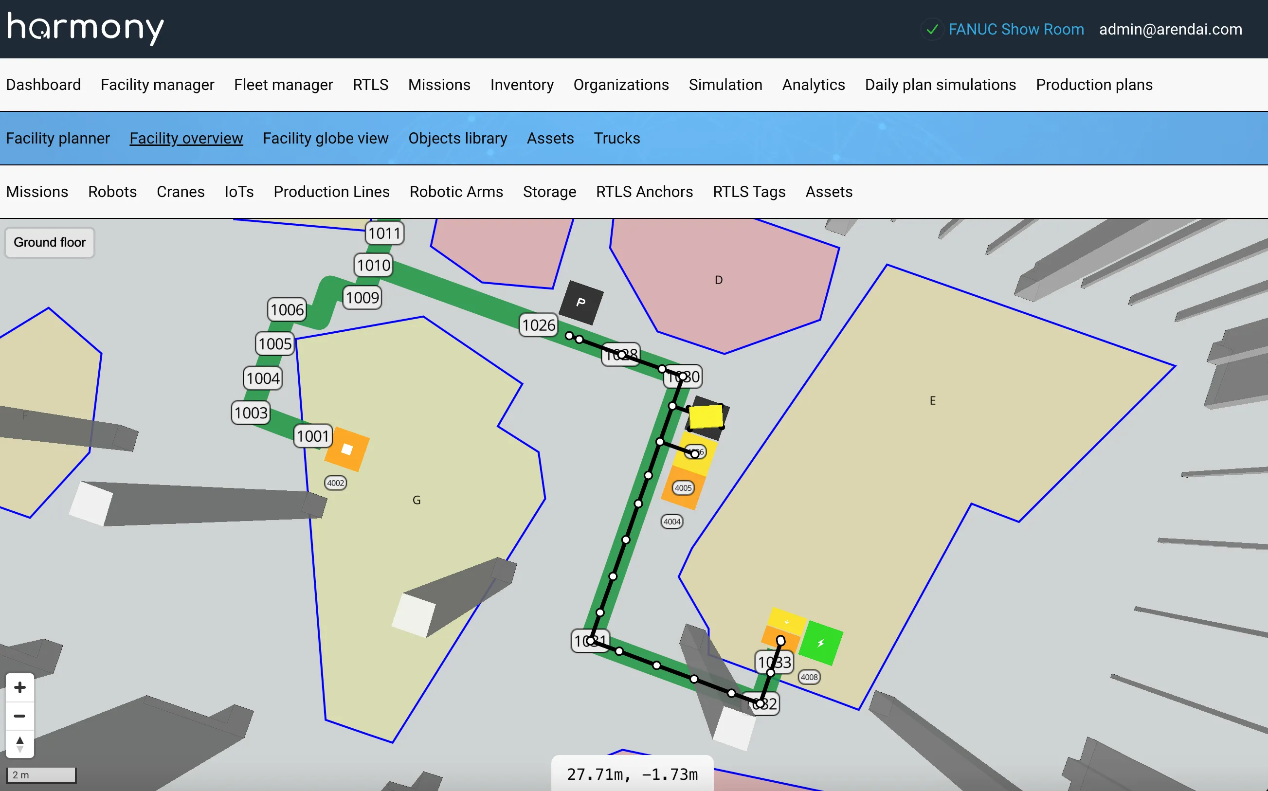 Digital Twin Web Application - Facility Map with Robot Path Visualization